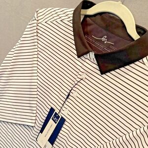 NWT!! Boston Scott Golf Men Polo Shirt GEN 3 2XL Black White Stripe Stretch Soft